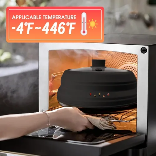 Vista 7 de Cubierta de vidrio contra salpicaduras para microondas, tapa plegable para protección de salpicaduras de alimentos, con mango de silicona para tazón