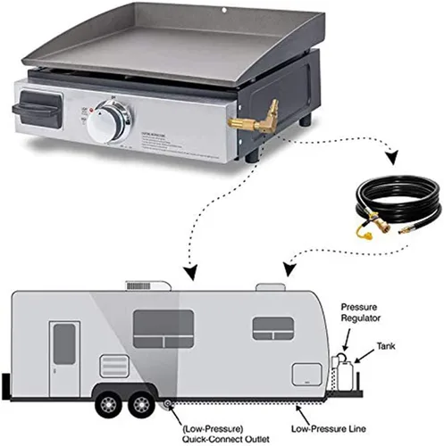 Vista 6 de Joywayus Adaptador de conexión rápida RV de baja presión de 1/4 de pulgada, adaptador de codo de 90 grados para parrilla de mesa Blackstone