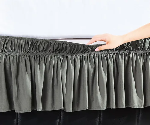 Vista 8 de Funda elástica para cama, estilo envolvente, resistente a las arrugas, cómoda, con volados, caída de 16 pulgadas, color blanco Crema