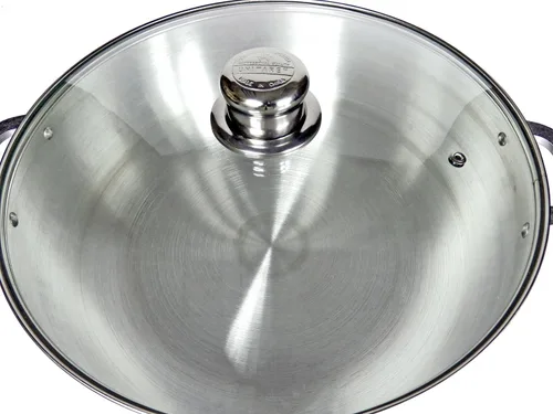 Vista 4 de Uniware Horno holandés Caldero de calibre pesado de aluminio con tapa de vidrio, plata (13.5 QT)