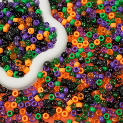 Vista 9 de 1200 cuentas de poni de Halloween a granel, 45 cuentas de murciélago negro, morado, naranja, verde, cuentas Kandi de plástico de 0.236 x 0.354 8