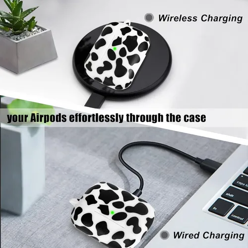 Vista 5 de Funda para Airpods Pro con llavero, funda protectora completa inspirada en lindo diseño de vaca, catalizador, de silicona, para mujeres, hombres