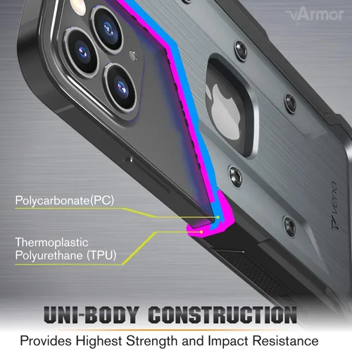 Vista 5 de Vena vArmor - Funda resistente compatible con Apple iPhone 12 / iPhone 12 Pro (6.1 pulgadas) (protección contra caídas de grado militar), funda Gris