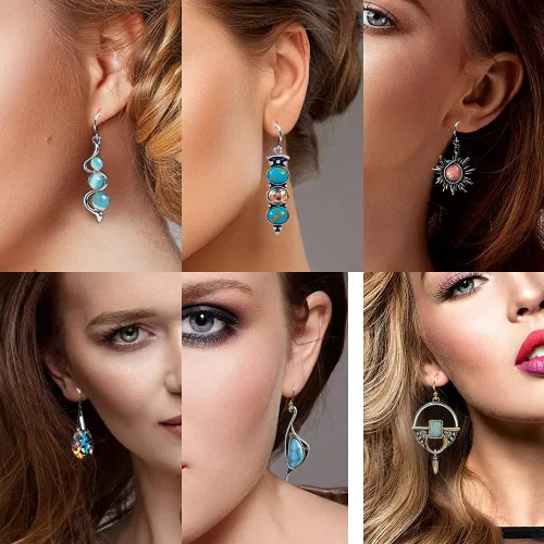 Vista 2 de 12 Pairs Teardrop Druse Crystal Drop Dangle Earrings for Women Girls Cubic Zirconia Huggie Hoop Earring Jewelry Set Christmas Gifts