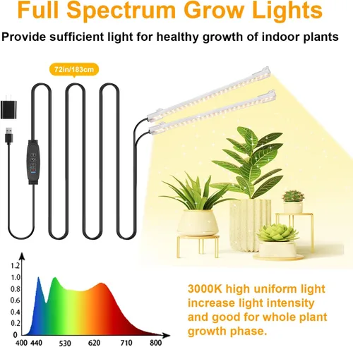 Vista 2 de Mini lámpara de cultivo de dos tiras de 8.6 pulgadas para plantas de interior, tiras de luz LED de cultivo de espectro completo de 3000K con Cálido