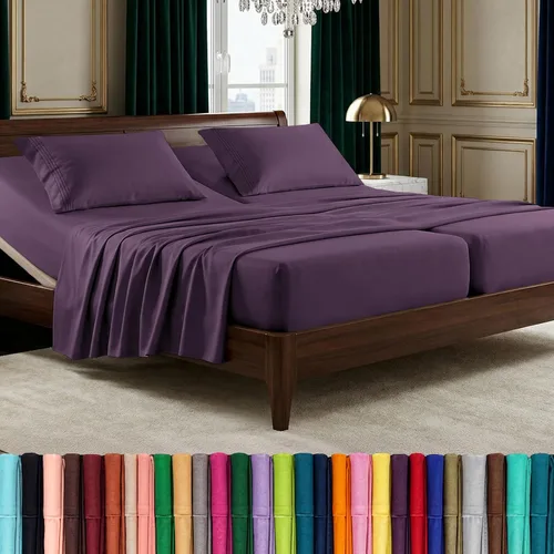 Vista 24 de Elegant Comfort Lujoso juego de sábanas de microfibra de alta calidad 1500 hoteleras bordadas de tres líneas más suaves de 4 piezas, resistente a