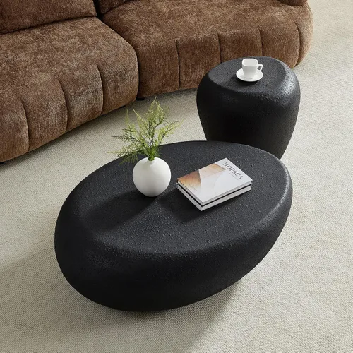 Vista 15 de WILLIAMSPACE Mesa auxiliar redonda de 15.75" con patrón de piedra de cemento para sala de estar, mesa auxiliar moderna circular de fibra de vidrio