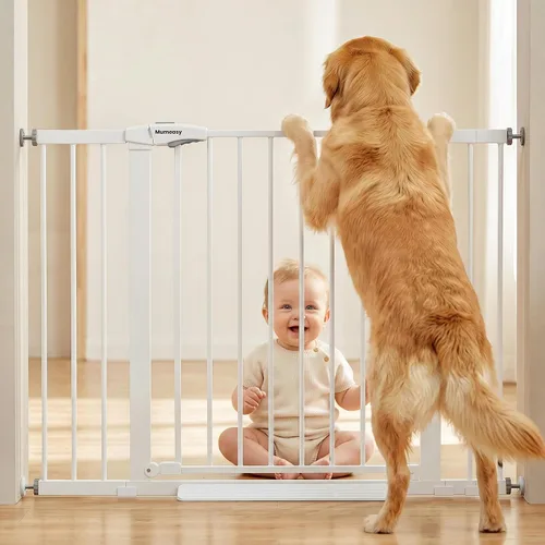 Vista 17 de Puerta de bebé para escaleras, puerta de perro con cierre automático de 29.7-43 pulgadas para puertas y pasillos, puerta para mascotas montada a