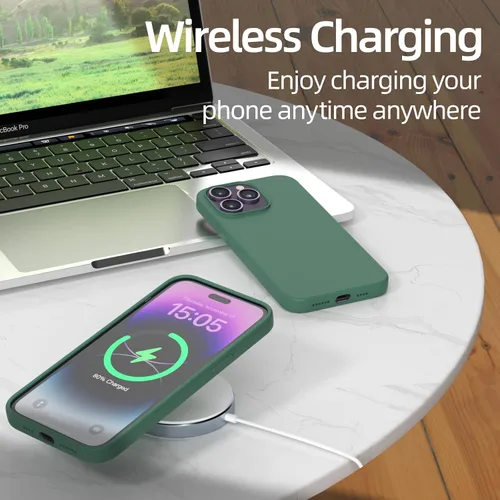 Vista 2 de Funda para iPhone 14 Pro Max, funda de silicona líquida, forro de microfibra suave antiarañazos, [protección de cuerpo completo de grado militar]