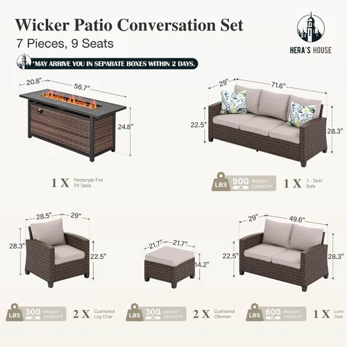 Vista 96 de HERA'S HOUSE - Juego de muebles para patio con mesa para fogata, muebles de mimbre para exteriores, sofá de conversación con asientos profundos