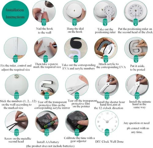 Vista 5 de THIDARGO Reloj de pared 3D DIY con números arábigos, sin marco, superficie de espejo, calcomanía de pared, decoración del hogar para sala de estar