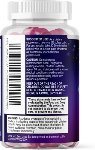 Vista 8 de Multivitamínico para mujer – Multivitaminas diarias completas para mujer con biotina, calcio, ácido fólico, hierro, zinc, vitamina A, C, D, E y B