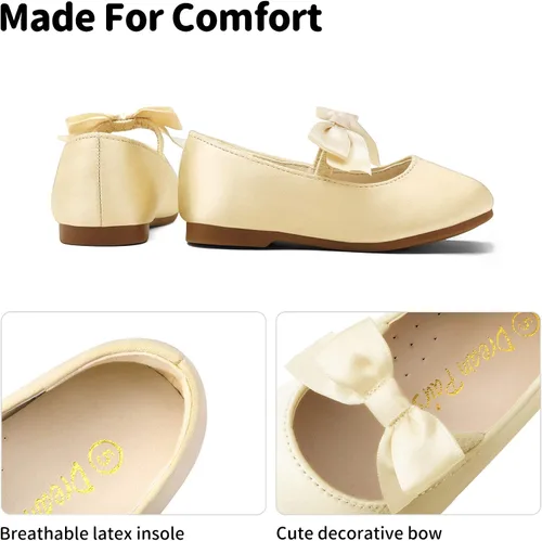 Vista 3 de DREAM PAIRS Zapatos de vestir para niñas, zapatos de ballet con lazo para boda, fiesta, bebé, niña pequeña