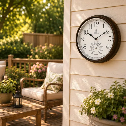 Vista 6 de Reloj pequeño para patio al aire libre, resistente al agua con termómetro