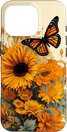Vista 20 de Vintage Sunflower and Monarch Butterfly Case for iPhone 17