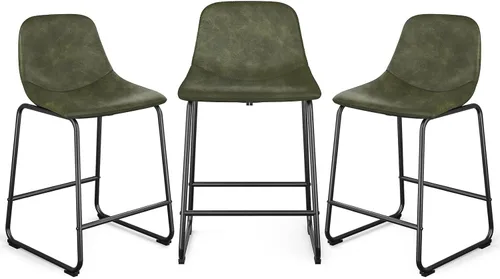 Vista 13 de Rfiver Taburetes de bar de cuero sintético PU Set de 2, Taburetes de pub industriales con respaldo y reposapiés, Sillas de bar modernas sin brazos