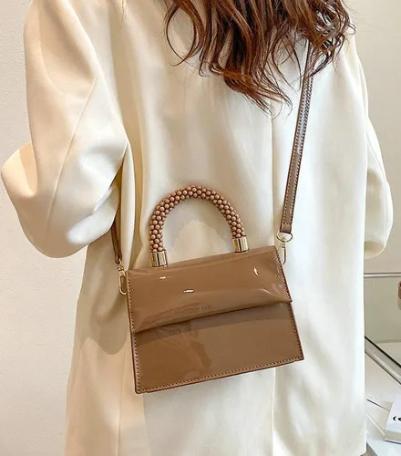 Vista 2 de Bolso Hobo brillante para mujer, estilo retro, de charol, bolso de hombro con cuentas de diseñador, bolsos de mano, bolso elegante para fiesta