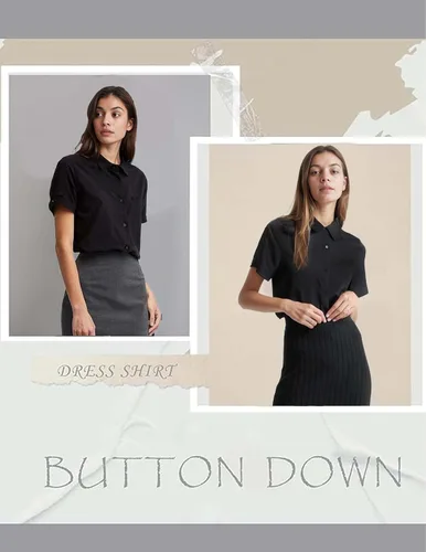 Vista 4 de Zeagoo Camisas de vestir de manga corta con botones para mujer, blusas básicas de trabajo con cuello de negocios