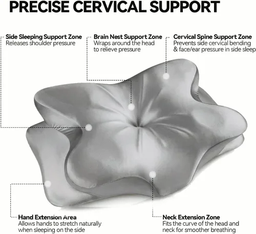 Vista 3 de Almohada cervical para el alivio del dolor de cuello, almohada ergonómica de espuma viscoelástica con funda de satén sedoso resistente a