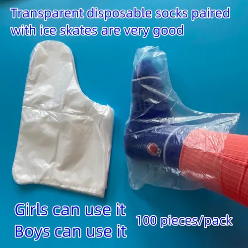 Vista 4 de BJEFHYP disposable socks, ice skating socks, bowling socks, foot bath covers,plastic socks,universal size, 100 pieces, transparent