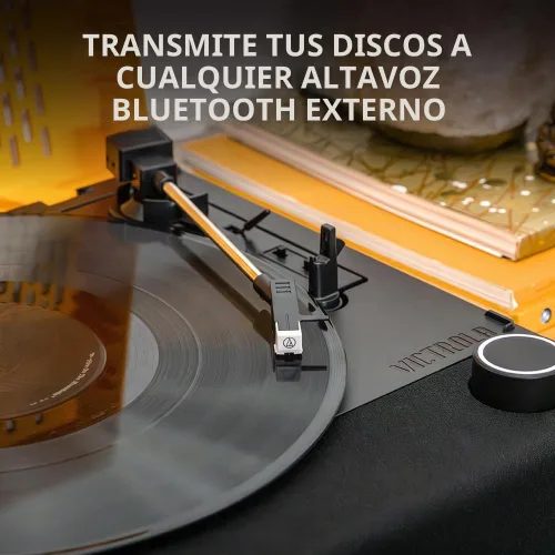 Vista 4 de Victrola Revolution GO – Reproductor de discos de vinilo portátil, tocadiscos Bluetooth con batería, vida útil de batería de 12 horas, reproductor