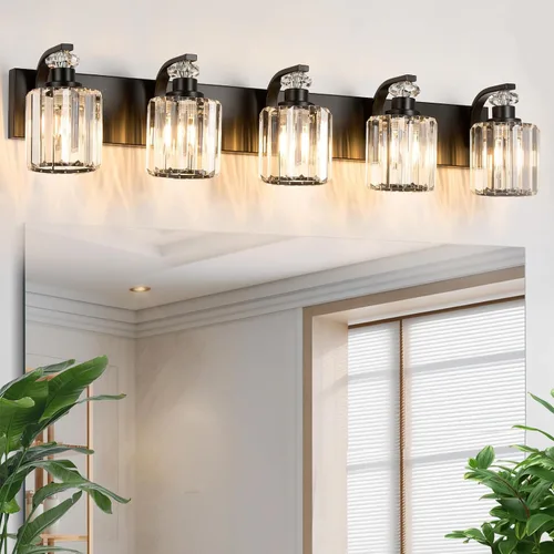 Vista 13 de Lámparas de baño negras con pantalla de cristal K9, iluminación de baño sobre espejo, luces de tocador para sala de estar, dormitorio, baño