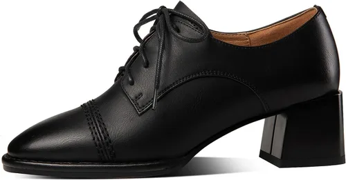 Vista 2 de TinaCus Zapatos de tacón Oxford de piel auténtica hechos a mano para mujer