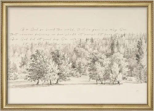 Vista 305 de MUDECOR Lienzo enmarcado prémium para pared, pinos nevados en bosque de invierno, ilustraciones modernas, arte contemporáneo, escénico, divertido