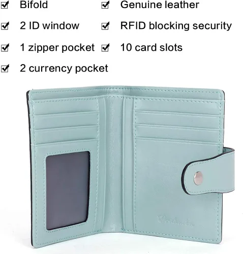 Vista 5 de BOSTANTEN - Billetera de cuero para mujer con bloqueo RFID, pequeña, con cremallera, de bolsillo, para tarjetas, con ventana para documento