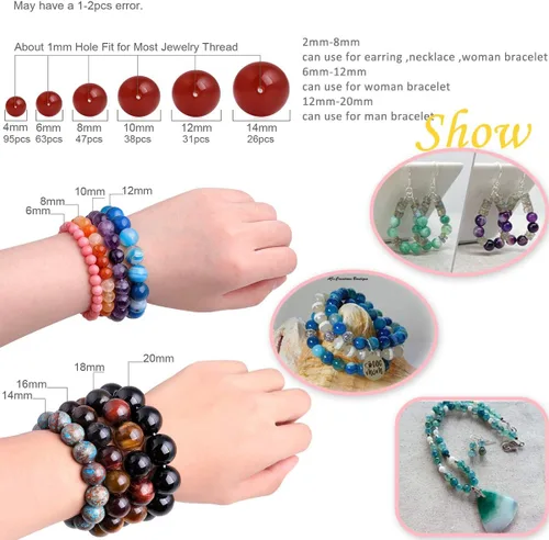 Vista 6 de GEM-Inside Cuentas Sueltas de Piedras Preciosas de Ágata Azul Bandeada Natural de 6mm Cuentas Redondas de Piedra de Energía para Hacer Joyas 15