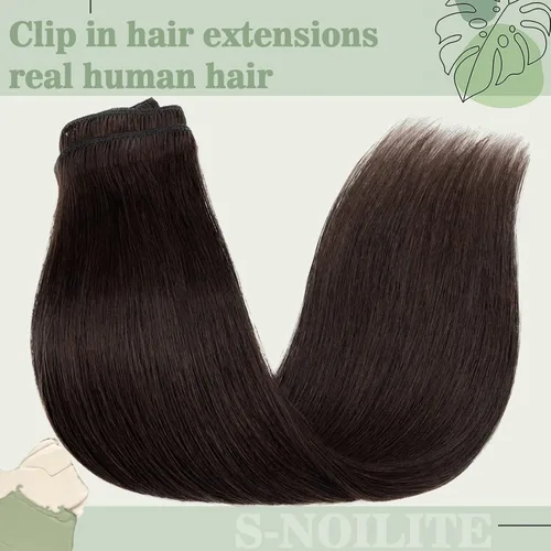 Vista 5 de S-noilite Extensiones de cabello humano con broches, cabello humano corto con clip, para mujer, cabello humano 100% Remy, cobertura de cabeza Marrón