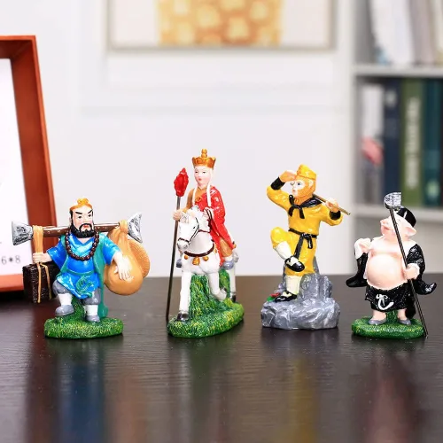 Vista 4 de 4 piezas de estatua de viaje al oeste, figura de Sun Wukong, escultura de monje de Buda de resina para decoración de oficina en casa, regalos