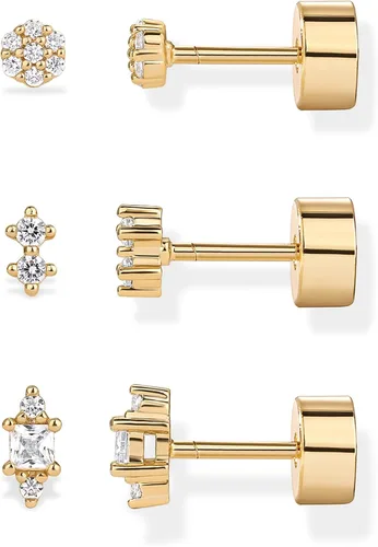 Vista 20 de PAVOI Dainty Flat Back Earrings for Women, 14K Gold Plated CZ Stud Piercing