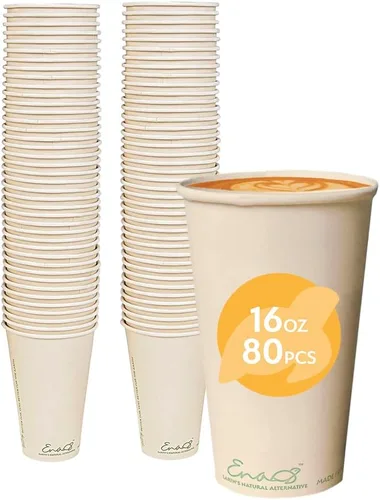 Vista 9 de Tazas de café desechables 100% compostables (paquete de 80 onzas) Vasos de papel hechos de bambú, ecológicos, biodegradables de alta calidad