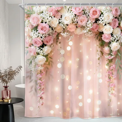 Vista 20 de Cortina de ducha floral roja para baño, 60 pulgadas de ancho x 72 pulgadas de largo, flor de cerezo, ciruela, estética asiática, japonesa, acuarela
