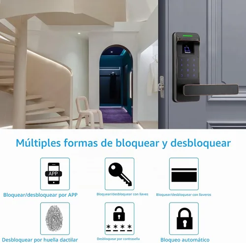 Vista 3 de Cerradura de puerta de huellas dactilares, control completo de aplicación resistente, teclado sin llave con mango reversible, perfecto para puertas