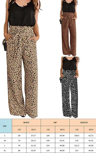 Vista 4 de ECOWISH - Pantalón para mujer, de algodón suave, estilo palazzo de pernera ancha con bolsillos, cintura alta, informal, holgado y con cinturón