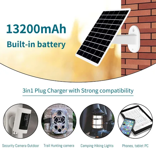 Vista 3 de Panel solar de 8 W integrado con batería SANYO de 13200 mAh para cámara de seguridad al aire libre, panel de cargador de enchufe 3 en 1 para cámara