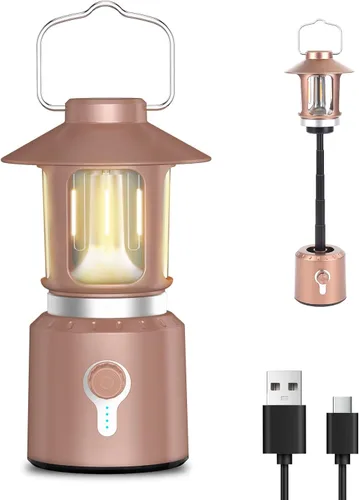 Vista 9 de Linterna LED telescópica para campamento, 8000 mAh, funciona con pilas, luces de campamento vintage, 3 modos de luz, luces de tienda de campaña