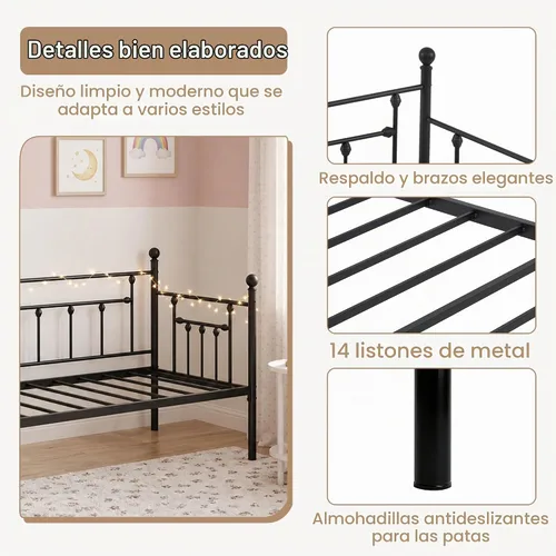 Vista 11 de VECELO - Marco de sofá cama de tamaño individual con soporte de listones de acero, cabecero, plataforma de cama para sala de estar, habitación