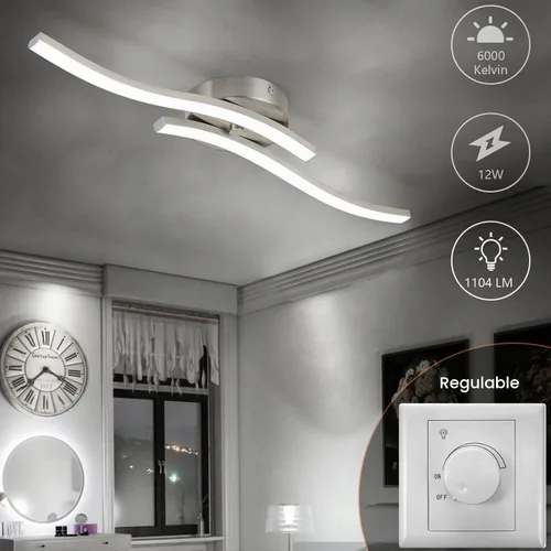 Vista 2 de EDISLIVE Moderna lámpara de techo LED regulable curva, 2 luces de 22.5 pulgadas, lámpara de techo minimalista LED empotrada para dormitorio