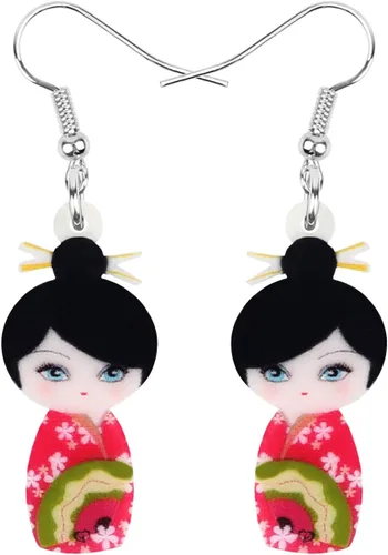 Vista 13 de DUOWEI Aretes de acrílico estilo japonés con diseño de anime para muñeca, colgantes, joyería para mujer