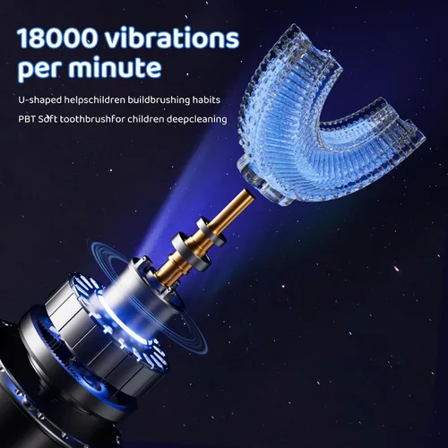 Vista 7 de Cepillo de dientes eléctrico en forma de U para niños, con 3 modos de limpieza, con 4 cabezales de cepillo, cepillo de dientes automático sónico