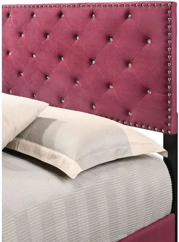 Vista 8 de Glory Furniture Suffolk - Cama individual tapizada de terciopelo en color cereza