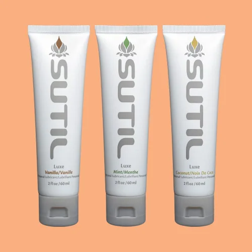 Vista 5 de SUTIL Lubricante personal a base de agua, sabor a coco, ligero, antiadherente, deslizamiento de larga duración con ácido hialurónico, sin glicerina