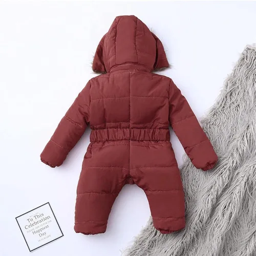 Vista 4 de Traje de nieve para bebé, overol de algodón grueso, ropa de invierno para niñas con guantes, ropa de exterior, chaquetas acolchadas, abrigo