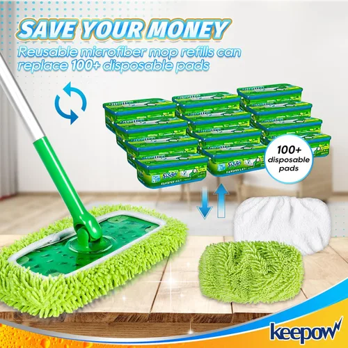 Vista 8 de KEEPOW Paños de barrido en seco reutilizables compatibles con Swiffer Sweeper, paños de trapeado húmedos lavables, almohadillas de trapeador