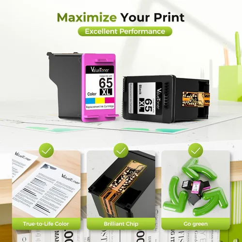 Vista 5 de Valuetoner - Cartuchos de tinta remanufacturados de repuesto para HP Ink 65 XL 65XL para cartuchos de tinta HP Deskjet 3755 Envy 5055 5052 5058