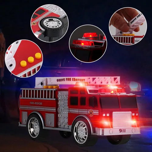 Vista 4 de Juego de vehículos de emergencia de juguete para niños con luces y sonidos (camión de bomberos, automóvil de policía y ambulancia) 3 en 1