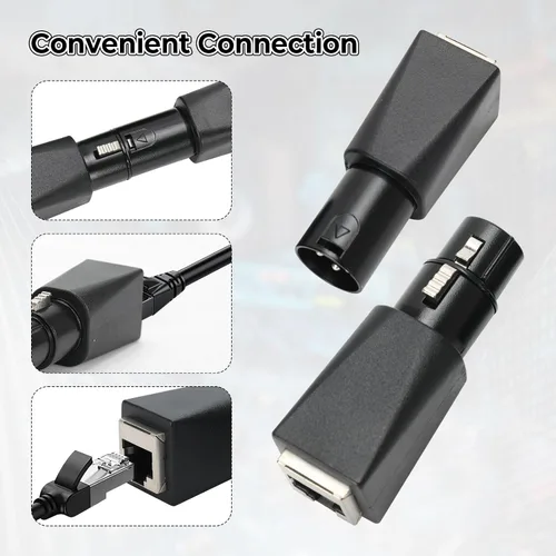 Vista 5 de 4 PCS DMX a RJ45 Conector Macho/Fmale 3-Pin XLR Adaptador Plug, este adaptador puede utilizar cualquier cable Ethernet Cat-5 como un cable Dmx512
